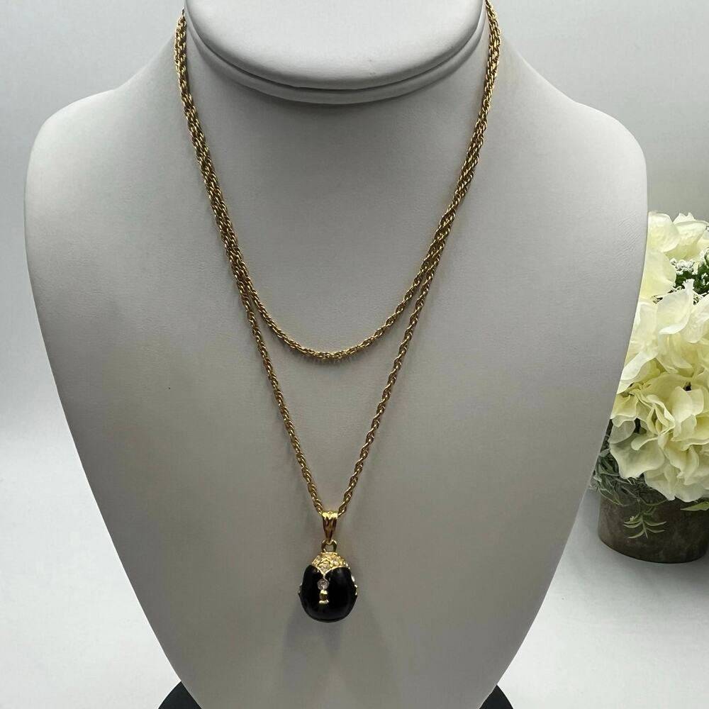 Avon Signed‎ Gold Tone Chain Dark Purple Ball Pendant Rhinestone Necklace